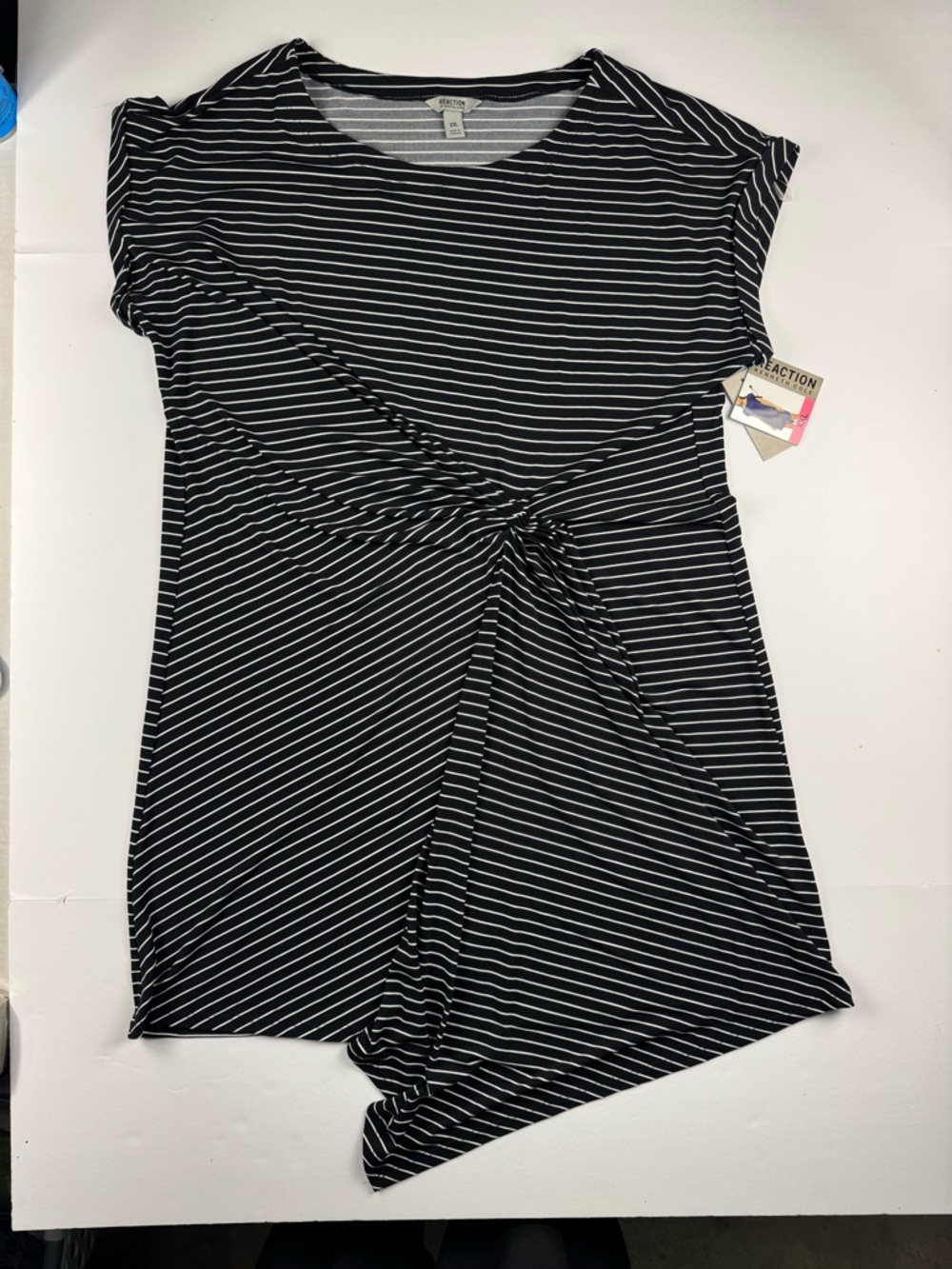 Kenneth Cole Reaction Black and White Striped sleeveless stretchy dress